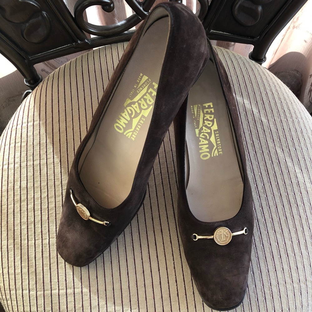 Salvatore Ferragamo Dark Brown Suede Heels Size 8